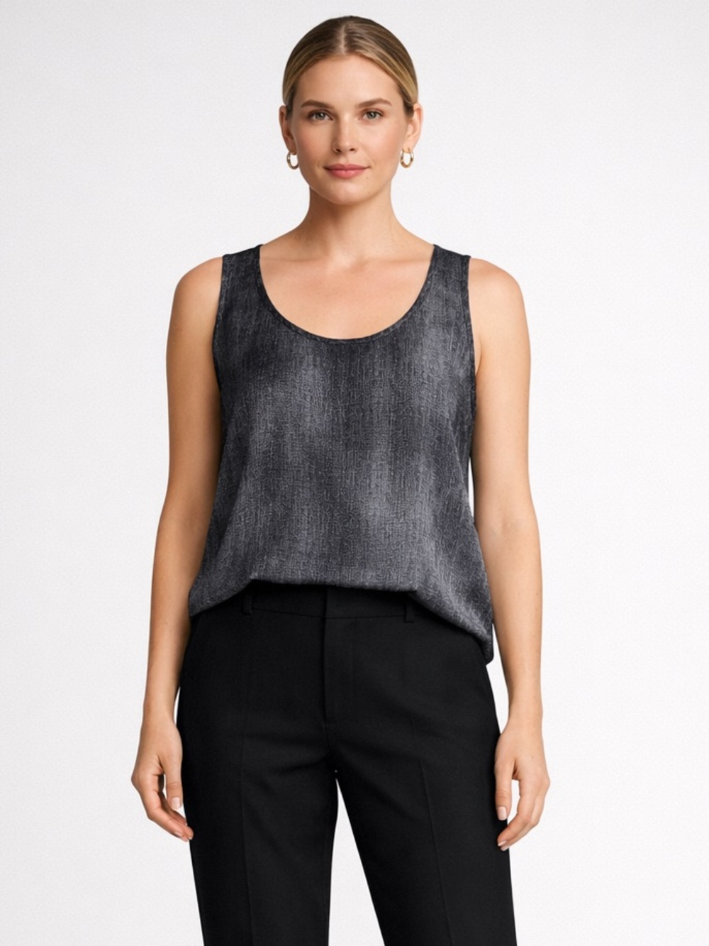 Eileen Fisher Petite 100% Silk Sleeveless Tank Top Gray PS Minimalist Luxe Shell